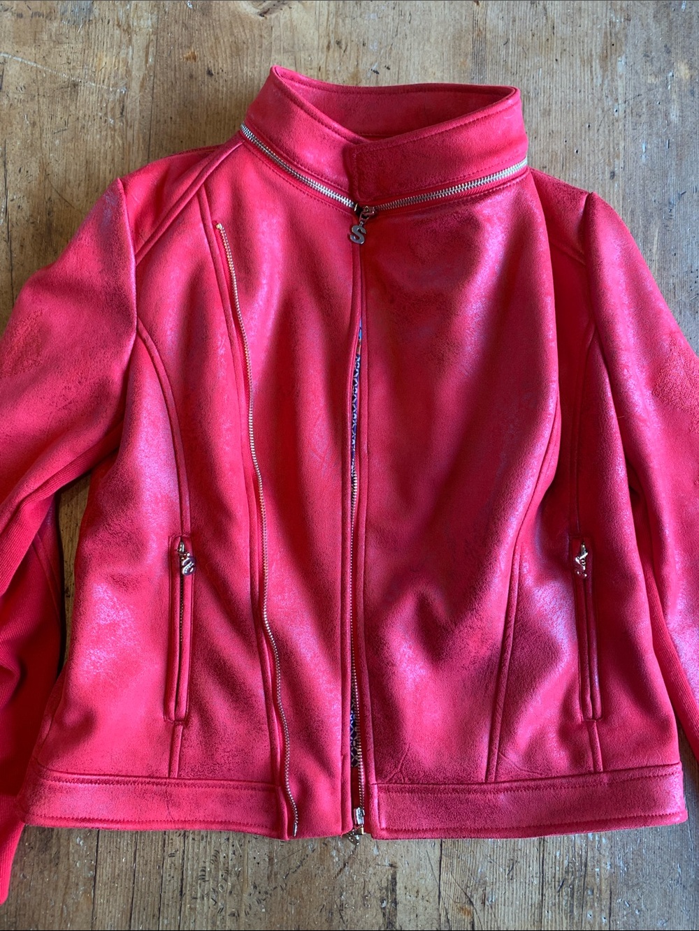 Desigual Women's Red Moto Asymmetrical Zip Leather Jacket - Picture 15 of 16